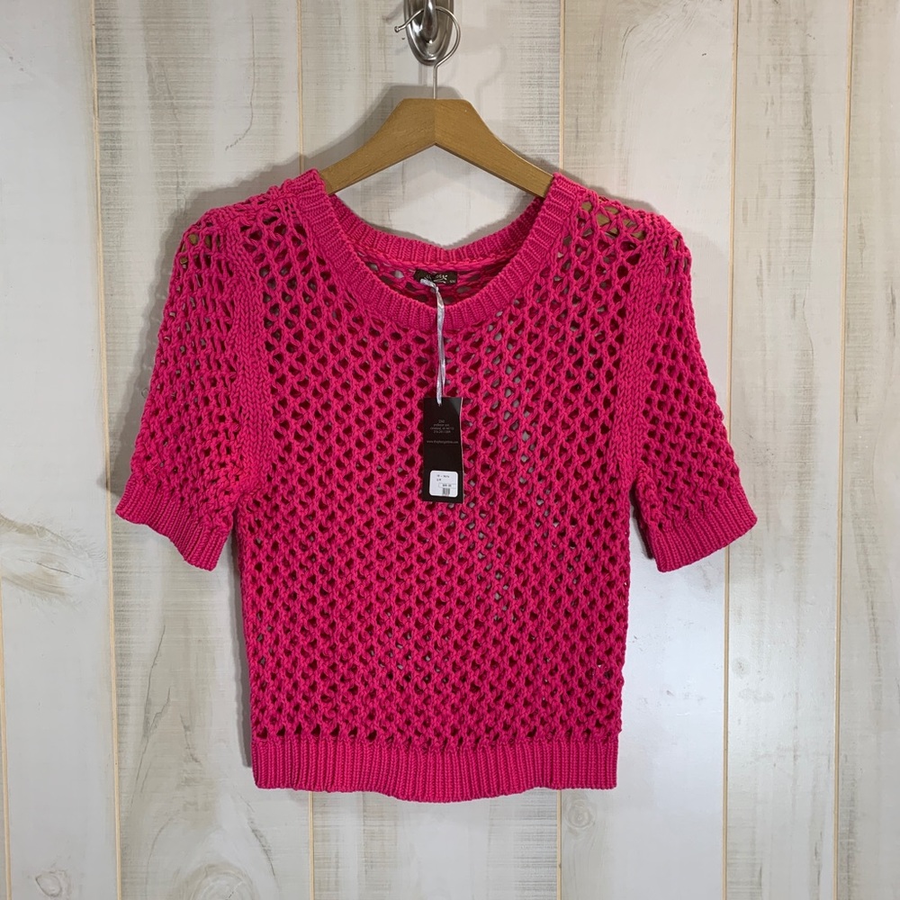 NWT Figwood Raspberry Pink Crochet Sweater S/M